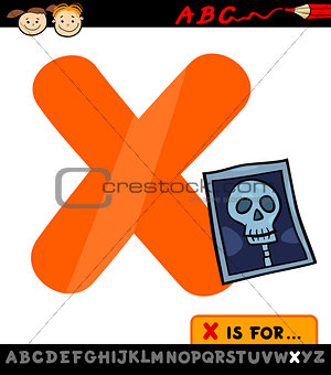 letter x with x-ray cartoon illustration