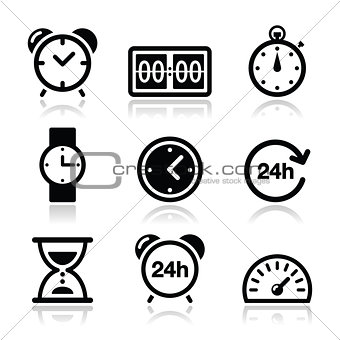 Time, clock vector icons set