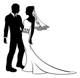 Silhouette of bride and groom wedding couple
