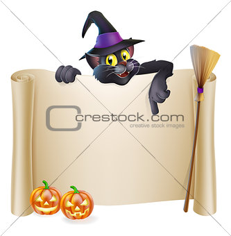 Halloween witch cat scroll