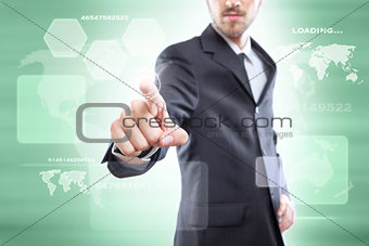 Businessman touching the screen with icons