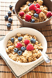 Cereals with blueberries and raspberries