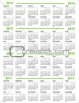 Calendar, New Year   2014, 2015, 2016, 2017