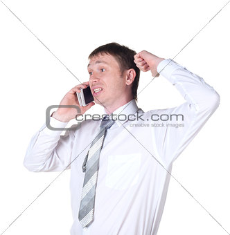 happy successful young business man talking on mobile phone