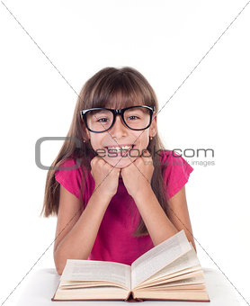 little girl with books 