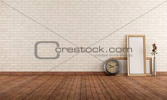Empty vintage interior with white  brick wall