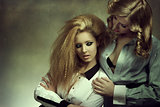 couple fashion blonde girls in false color
