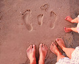 Family footprints in the sand 
