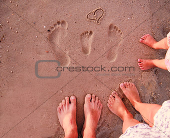 Family footprints in the sand 