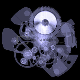 Clock mechanism. X-ray render
