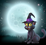 Halloween full moon witch cat