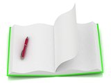 Open notepad green with a red pen 