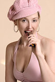Woman eating a tasty chocolate bar
