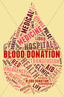 Blood donation pictogram with red wordings with yellow backgroun