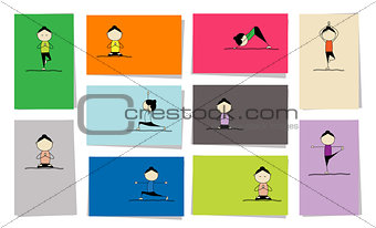 Woman practicing yoga, 10 cards for your design