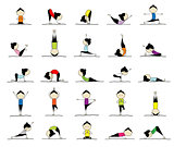 Woman practicing yoga, 25 poses for your design