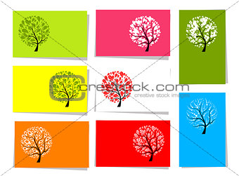 Set of trees, 10 cards for your design with place for your text