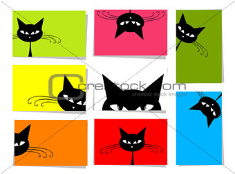 Set of funny cats, 10 cards for your design with place for your text