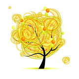 Funny yellow tree with ballons for your design