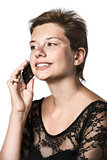 Girl phoning with cellphone in the evening dress