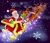 Christmas Santa Claus flying sleigh with gifts