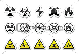 Danger, risk, warning icons set