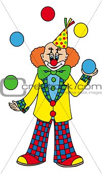 Juggling clown on white background