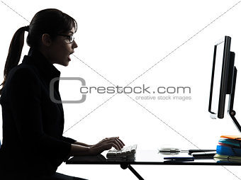 business woman computer computing  surprised  silhouette