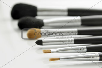 Makeup brushes on white