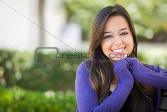 Mixed Race Female Student Portrait on School Campus