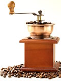 wooden coffee grinder on a white background
