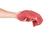 Hand hold raw veal slab