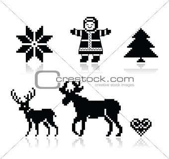 Christmas nordic pattern vector icons set