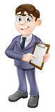 Businessman holding survey or clipboard