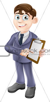 Businessman holding survey or clipboard