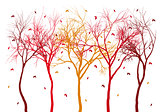 autumn trees with falling leaves, vector 