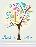 Tree shaped made of back to school icons 