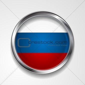 Vector button with stylish metallic frame. Russian flag