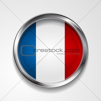 Vector button with stylish metallic frame. French flag
