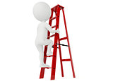 3d humanoid character up a red ladder