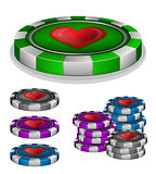 Casino chips with hearts sign