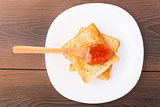 Toast with jam on a plate