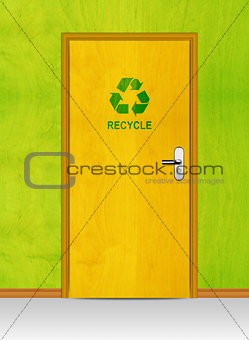 wooden door with recycle sign