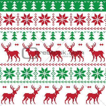 Nordic seamless pattern with deer and christmas tree