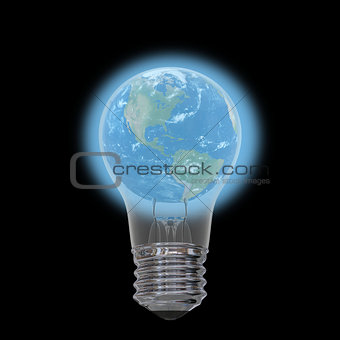 Earth inside lightbulb