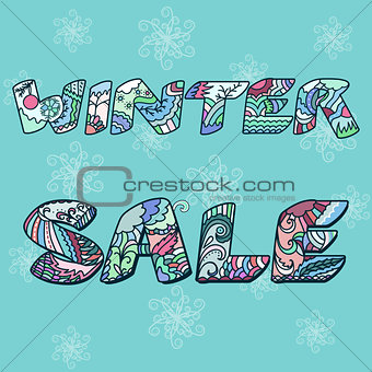 'Winter sale' words with hand drawn elements