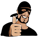 Man in black mask with thumb up