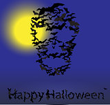 Halloween vecrot card : skull shape of bats