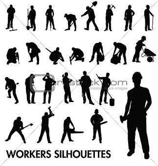 workers silhouettes set