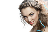 Smiling russian woman with curly hair